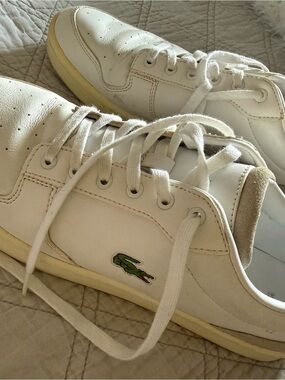 Lacoste White Low-Top Leather Sneakers with Green Accent